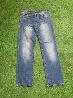 True Religion Men's Straight-Leg Ricky Denim Jeans in Medium Blue Wash